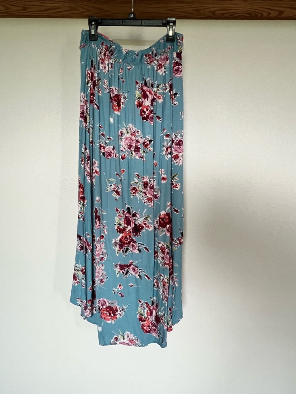 Angie Blue/Teal Floral Button-Front Maxi Skirt with Pink and Red Blooms Size M - Picture 5 of 5